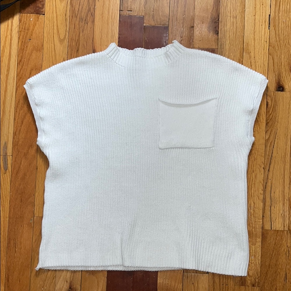 White Knit Short Sleeve Sweater